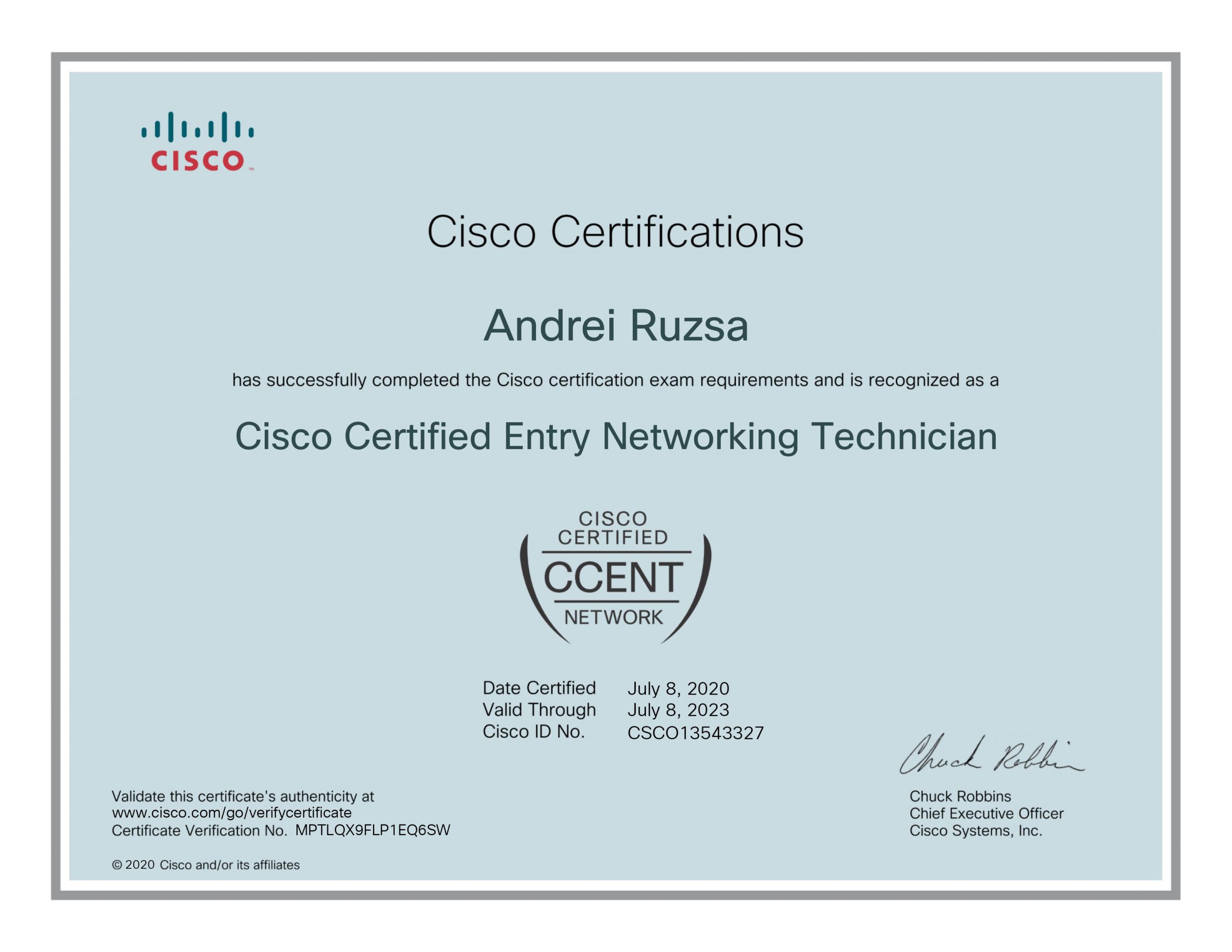 efectRO-Cisco_Certified_Entry_Networking_Technician_certificate